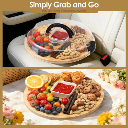 Kochorie 10 Pieces Portable Bamboo Cheese Board Set Charcuterie Board with Lid and Handle, Knife Set Meat Fruit Serving Tray Platter for Travel Picnic Kitchen House Warming Gifts (Rectangular)