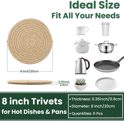 8 Inch Trivets for Hot Dishes, Hot Pots and Pans, 6 Pcs