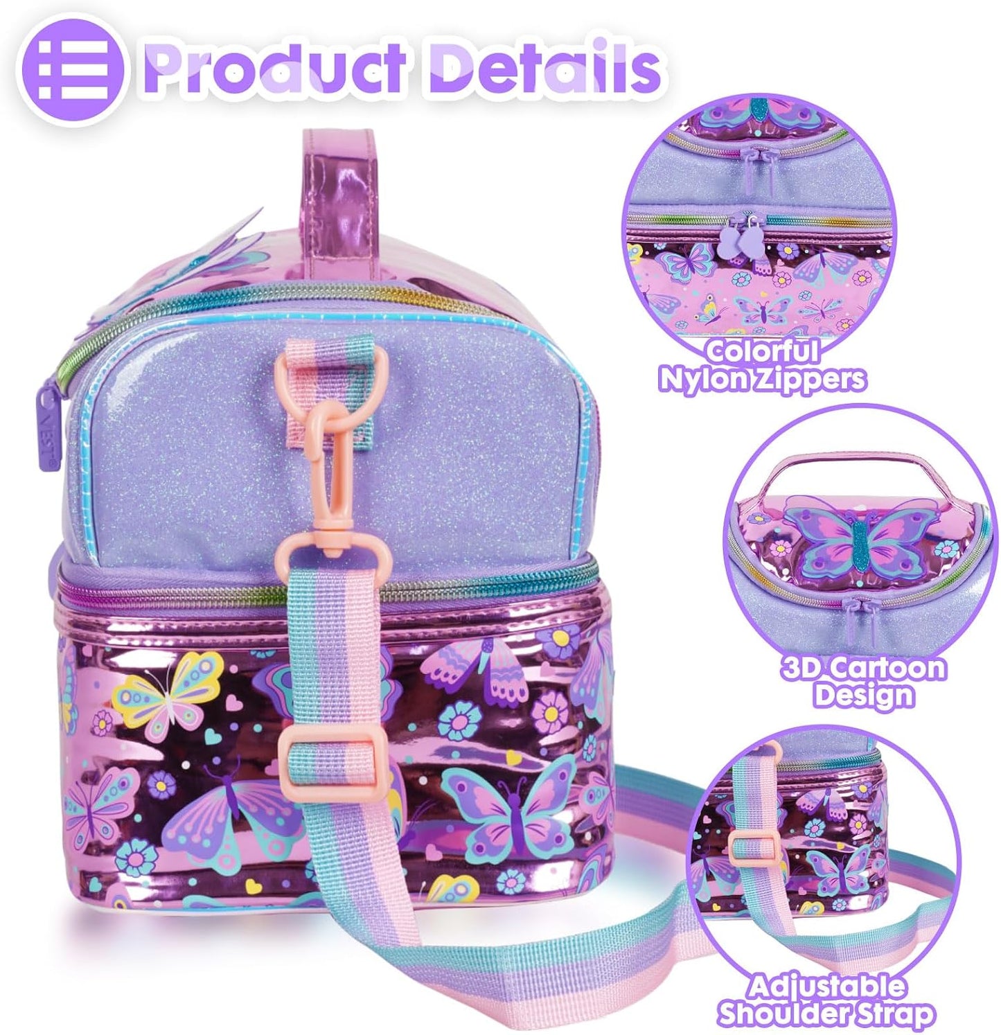 Kids Double Decker Cooler Insulated Lunch Bag, Back to School Large Meal Tote for Boys, Girls, Men, Women, with Adjustable Strap, Soccer