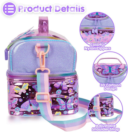 Kids Double Decker Cooler Insulated Lunch Bag, Back to School Large Meal Tote for Boys, Girls, Men, Women, with Adjustable Strap, Soccer