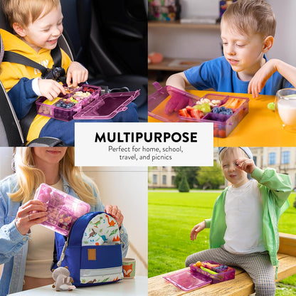 Large Kids Snack Box Containers Set of 2 -100 Labels, BPA-Free, Adjustable Compartments, Dishwasher Safe, Reusable Tray, Food Grade, Meal Prep Container, PARENT TESTED PARENT APPROVED AWARD (Clear)
