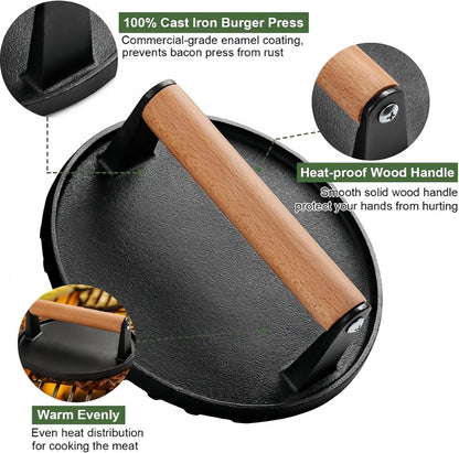 Grill Weight Press Cast Iron, 2.4LB Rectangle Meat Weight Bacon Smash