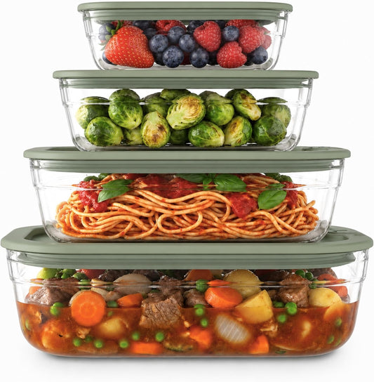 Naked Kitchen 8-Piece Food Storage Containers with Lids – Nesting Borosilicate Glass Meal Prep Containers with Leak-Proof Airtight Seal – BPA Free, Microwave, Oven, Freezer & Dishwasher Safe – Green
