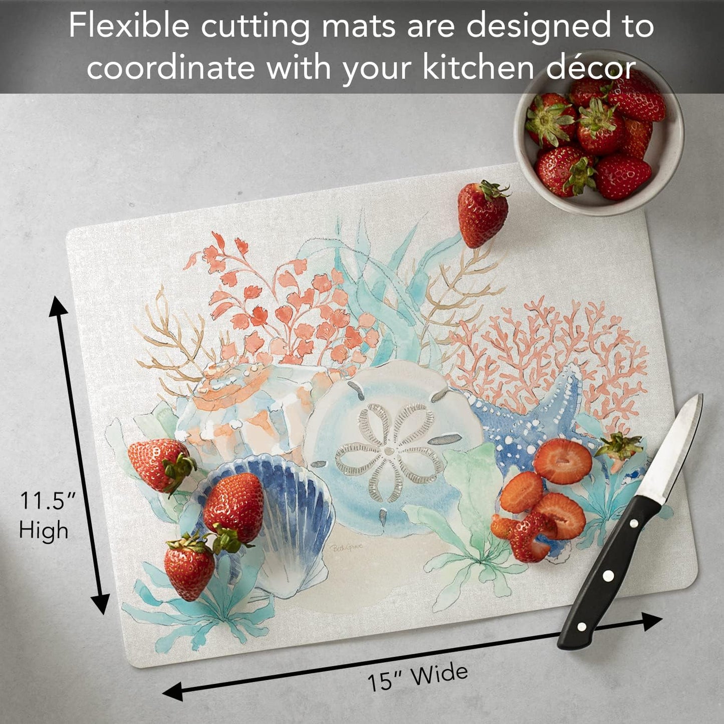 Cut N' Funnel Eat Fresh Designer Flexible Cutting Board Mat 15" x 11.5" Made in the USA Decorative Flexible Easy to Clean
