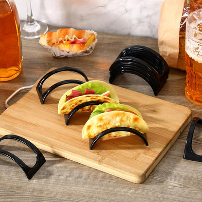 Baderke 24 Pcs Single Taco Holder Stand Black Plastic Tray Plates Mexico Taco Holder for Tuesday Night Carnival Backyard Party Supplies, Dishwasher Microwave Safe