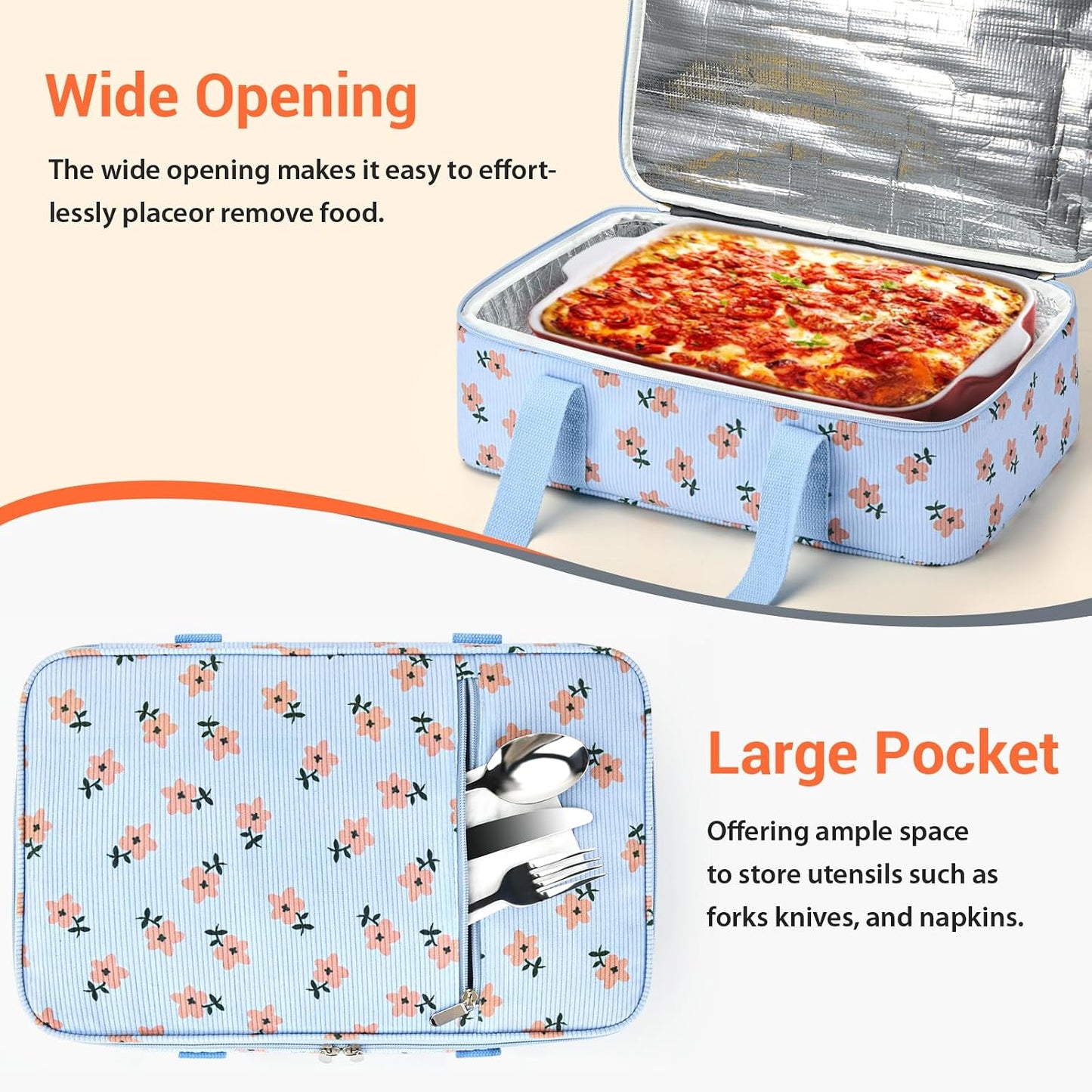 Insulated Casserole Carrier for Hot or Cold Food,Pie Carrier Bag Lunch Tote for Potluck Parties/Picnic/Cookouts, Fits 9"x13" Baking Dish,Grey