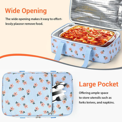 Insulated Casserole Carrier for Hot or Cold Food,Pie Carrier Bag Lunch Tote for Potluck Parties/Picnic/Cookouts, Fits 9"x13" Baking Dish,Grey