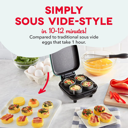 Dash Deluxe Egg Bite Maker - Electric Egg Bite Maker for Healthy Protein Snacks - Quick Cleanup, Space-Saving Design & Non-Slip Feet - 4 Servings, Aqua