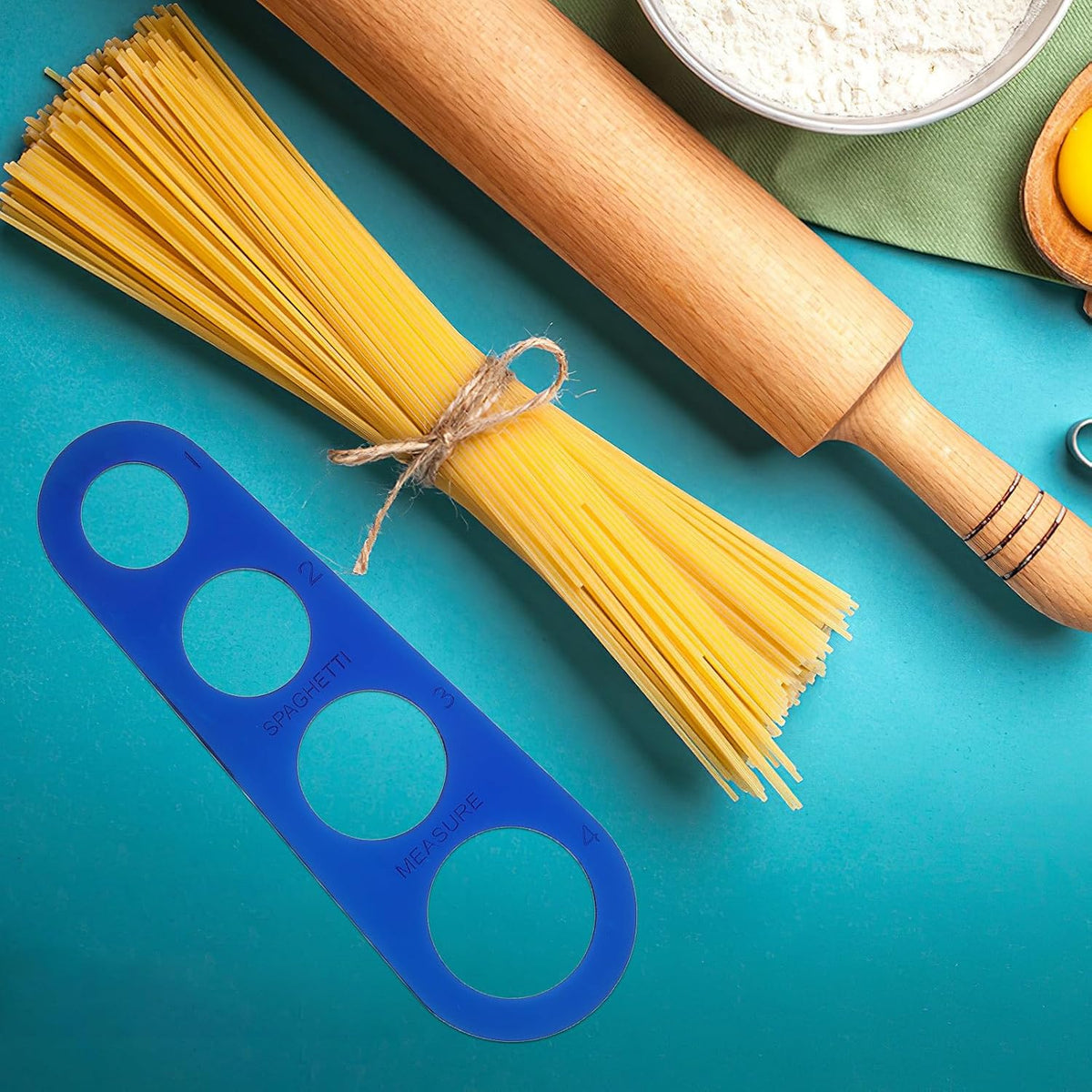 Stainless Steel Spaghetti Measuring Utensil Blue 4-Hole Kitchen Tool