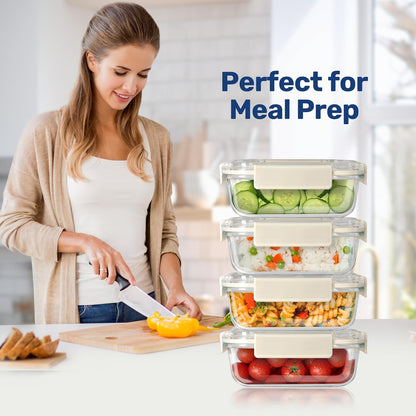 Heal Smart All Temp Food Storage Container, Glass Meal Prep Containers with Lids, Glass Lunch Boxes, Microwave, Oven,Dishwasher Friendly,BPA-Free,Ideal for Lunch, Meal Prep & Leftovers, 4 Packs