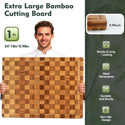 Heavy Duty Bamboo Cutting Board Set 3 Pack Non Toxic Juice Groove Charcuterie Board Book Wood Cutting Boards for Kitchen Solid End Grain Wood Chopping Board Large Butcher Block
