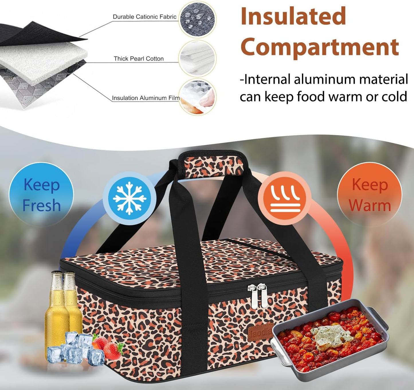 Insulated Casserole Carrier Bag, Expandable Thermal Food Carrier Insulated Travel Carry Bag for Hot or Cold Food for Picnic Cookouts Potluck Parties Fits 9" x 13" Baking Dish (Blue)