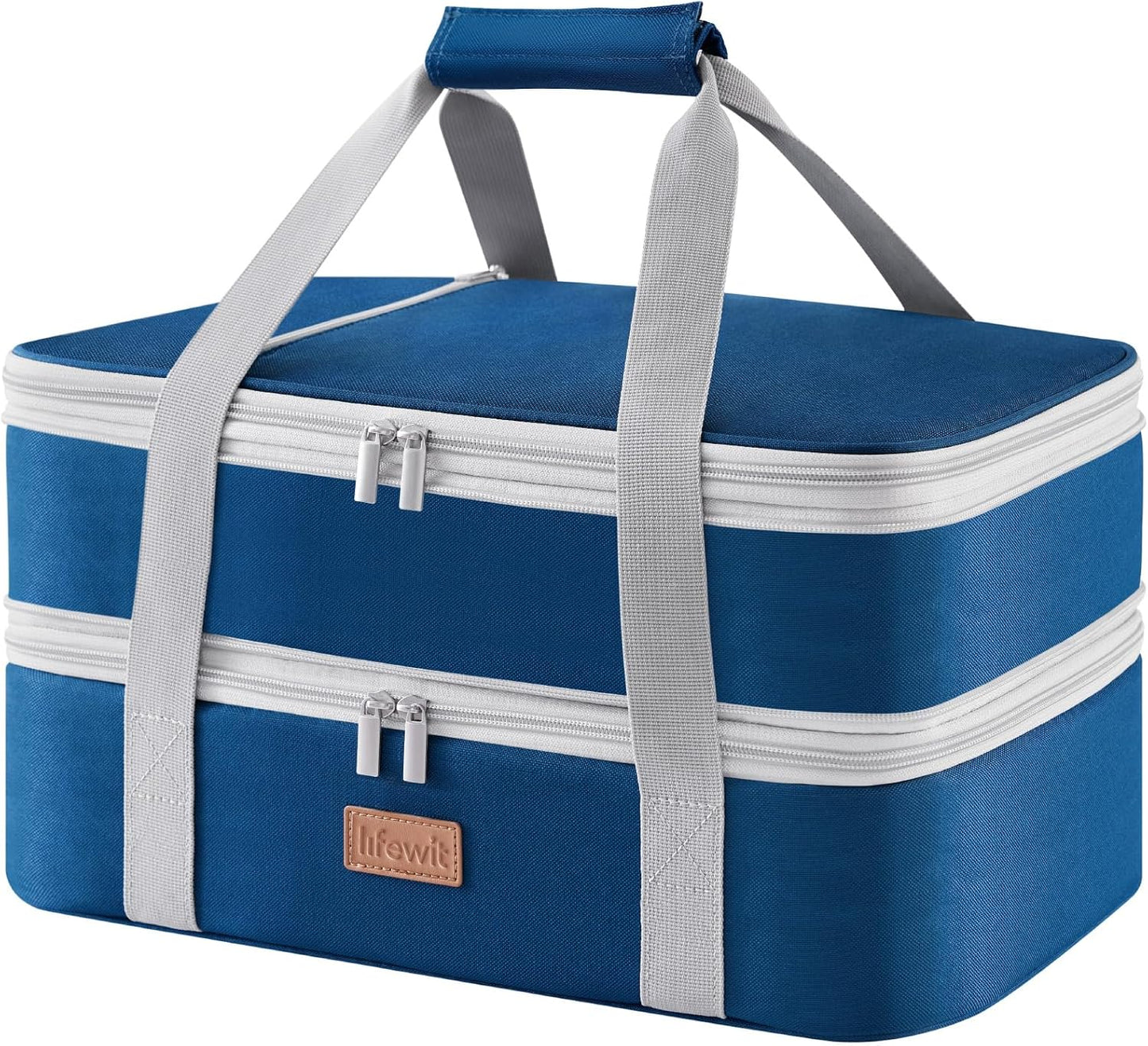 Lifewit Insulated Double Decker Casserole Carrier for Hot or Cold Food, Casserole Dish Carrying Case, Lasagna Holder for Potluck Parties, Picnic and Cookouts, Fits 9"x13" Baking Dish, Grey