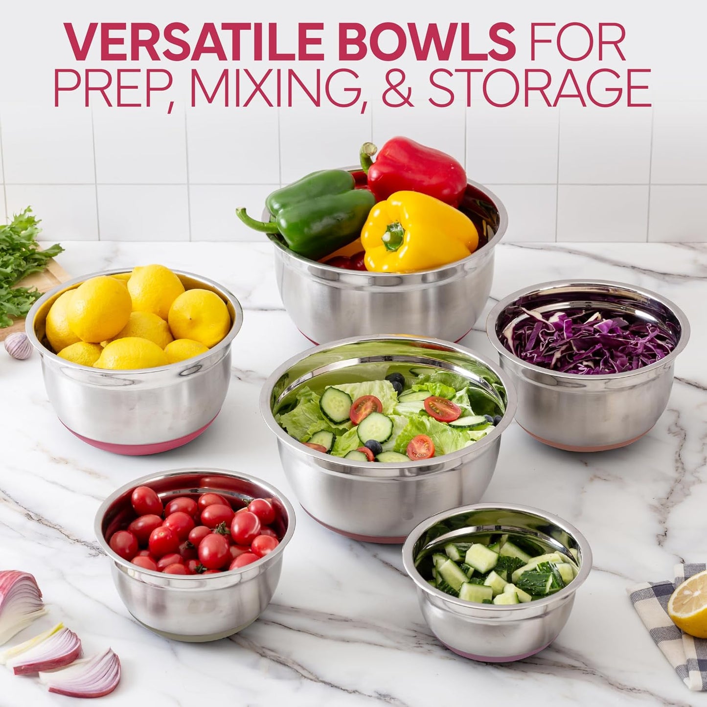 COOK WITH COLOR Stainless Steel Mixing Bowls Set with Lids - Nesting Bowls with Non-Slip Bottom, Sage, 12 Pieces