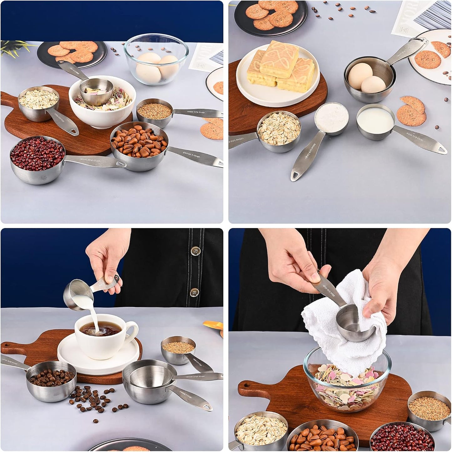 Measuring Cups and Spoons Set, 12 Pieces Stainless Steel Measuring Cup Set, Metal Copper Measuring Cups Spoons, Dry & Liquid Kitchen Measure Cup Spoon & Leveler & Measure Equivalents