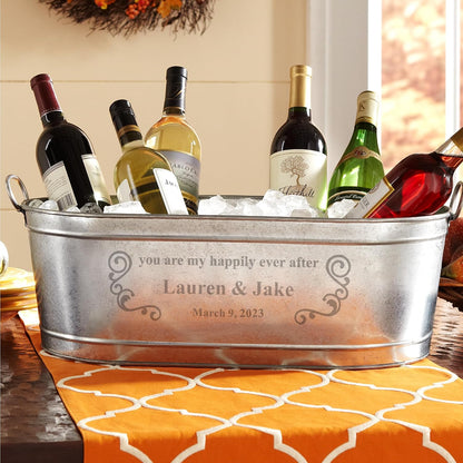 Let's Make Memories Personalized Beverage Tub - Custom Beverage Tub - Customize With Name & initial - Galvanized Drink Tub - 20 ¾"L x 11 ¾"W x 7" H - 5.5 Gallons