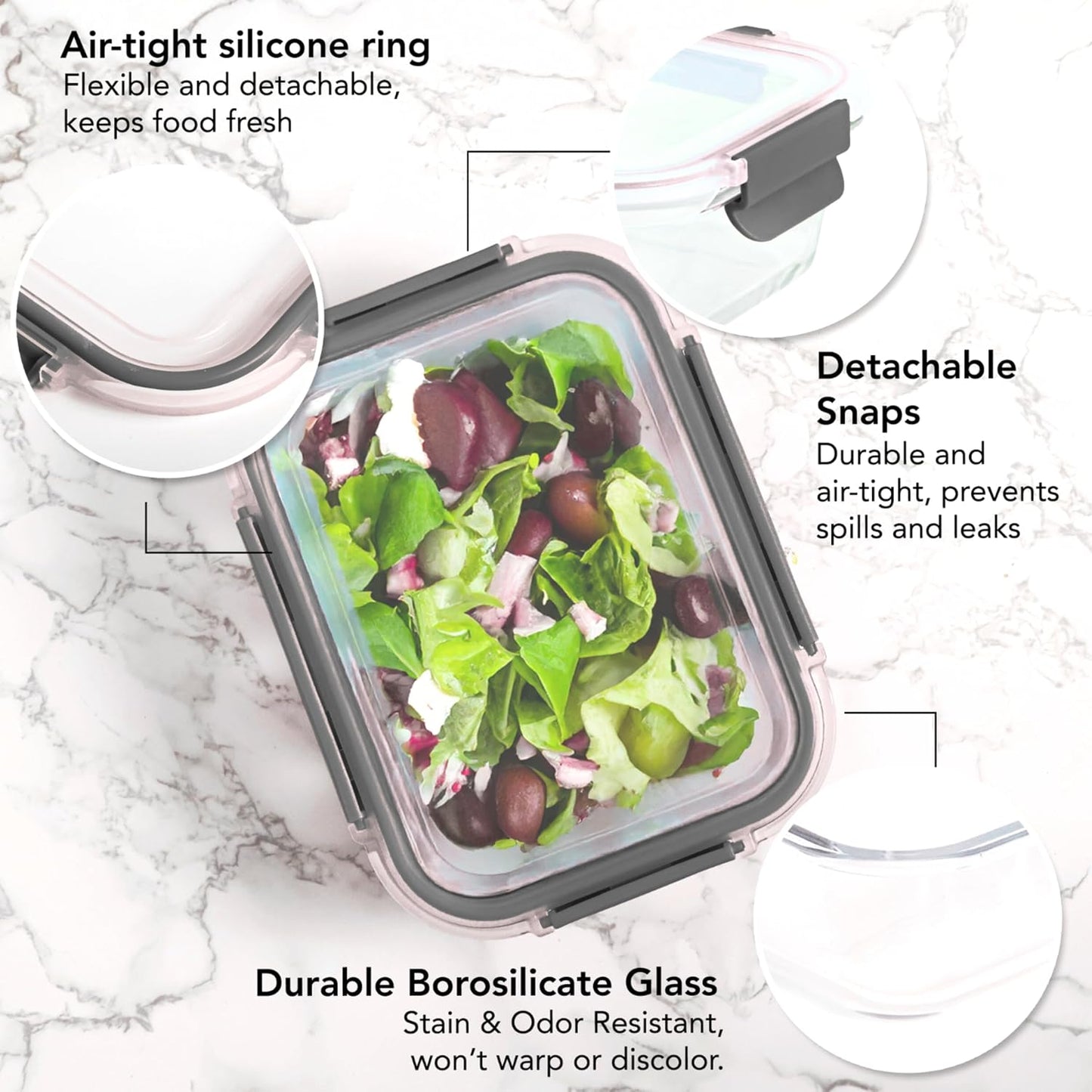 ECOBERI Glass Meal Prep Containers with Silicone Sleeves, 3 Piece 4.5 Cup Set, Borosilicate Glass Food Storage with Leak-Resistant Lids, Oven, Microwave, Freezer and Dishwasher Safe