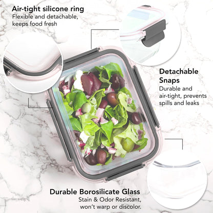 ECOBERI Glass Meal Prep Containers with Silicone Sleeves, 3 Piece 4.5 Cup Set, Borosilicate Glass Food Storage with Leak-Resistant Lids, Oven, Microwave, Freezer and Dishwasher Safe