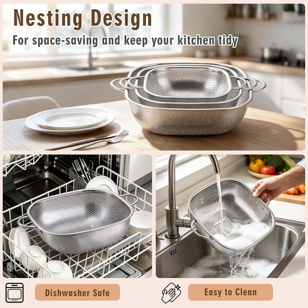 P&P CHEF Stainless Steel Colander Set, Strainers and Colanders for Kitchen