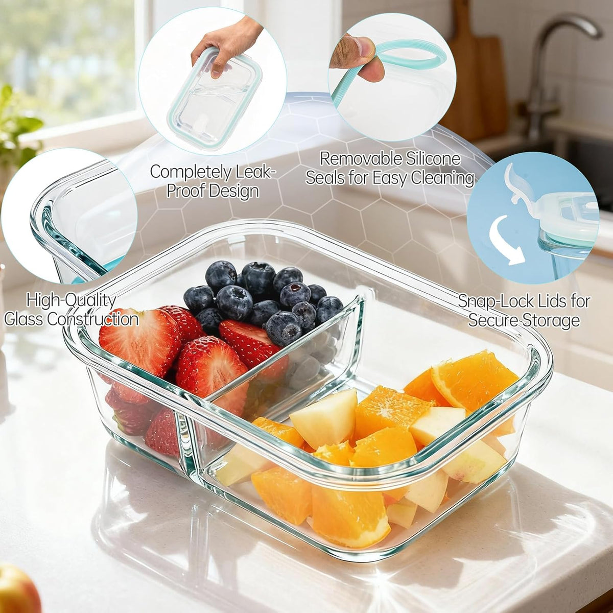 3 Pack Glass Snack Containers, Glass Snack Pack Containers with Airtight Lids, No Leak, Easy Open Small Food Storage Container, Reusable Meal Prep Container, Perfect Lunch Box for Outdoor
