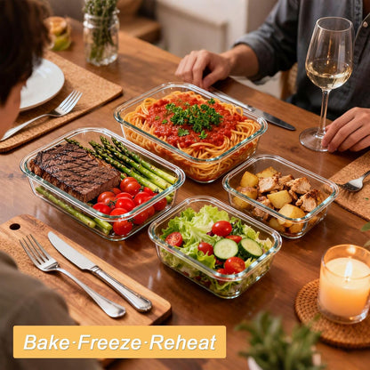 KOMUEE 4 Pack 63oz+27oz Large Glass Food Storage Containers Set with Airtight Lids, BPA-Free, Meal Prep Containers for Storing, Freezer, Microwave and Oven Safe