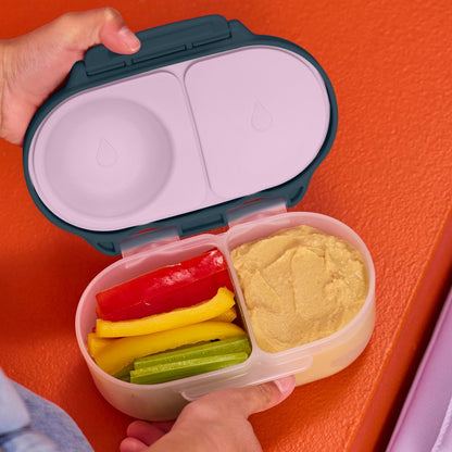 b.box Snack Box 2-Pack - Leak Proof Mini Bento Box for Kids & Toddlers, 2 Compartment Snack Containers for Kids, Dishwasher Safe, BPA-Free, PFAS-Free, Ages 4mo+, 1 3/4 Cup Each (Strawberry + Lilac)
