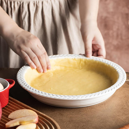 Deep Dish Pie Pan with Lid, 11 inch Ceramic Pie Dish, Round Baking Dish for Apple, Quiche, Pot Pies, Tart, etc, Microwave, Dishwasher, and Oven Safe