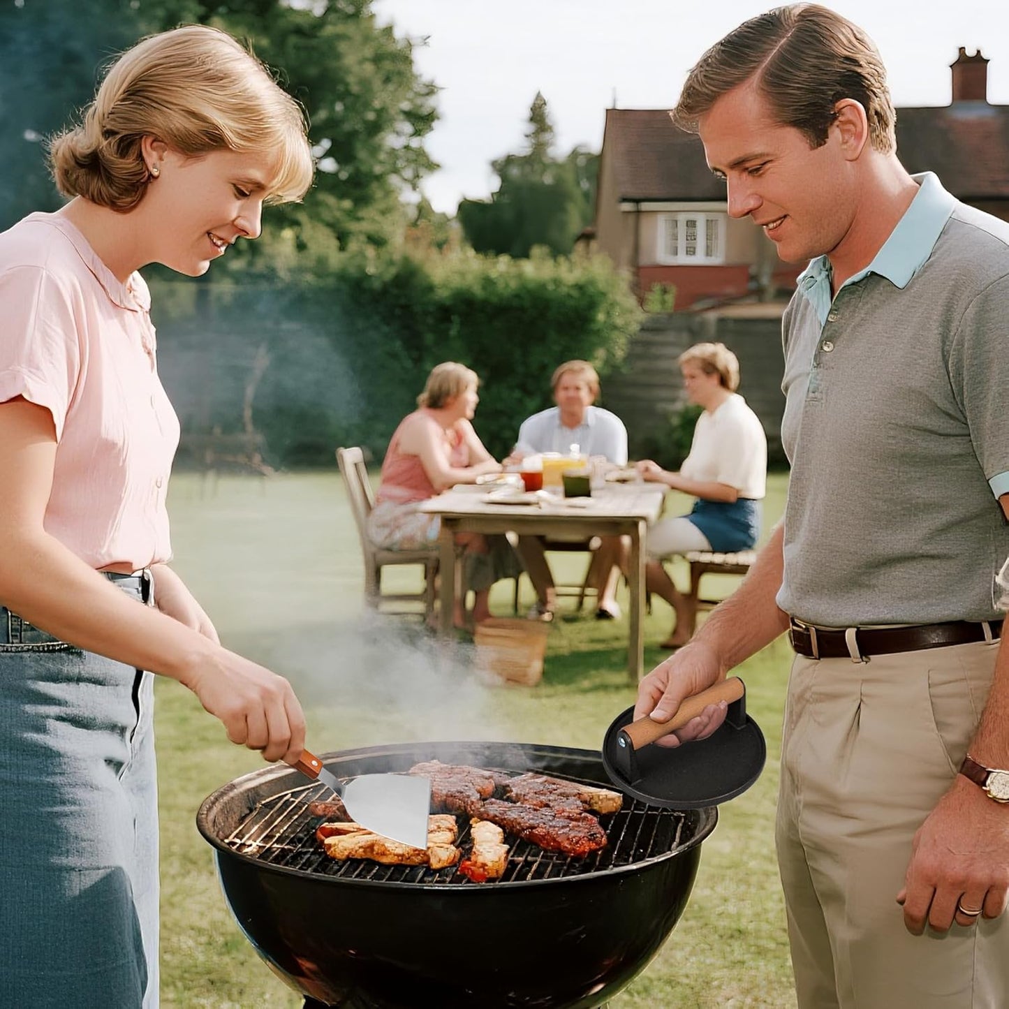 7" Cast Iron Smash Burger Press, Hamburger Press Patty Maker, Stainless Steel Spatula, Nonstick Patty Papers, Seasoning Shaker and Brush, Smash Burger Press Kit for Blackstone Griddle Grills