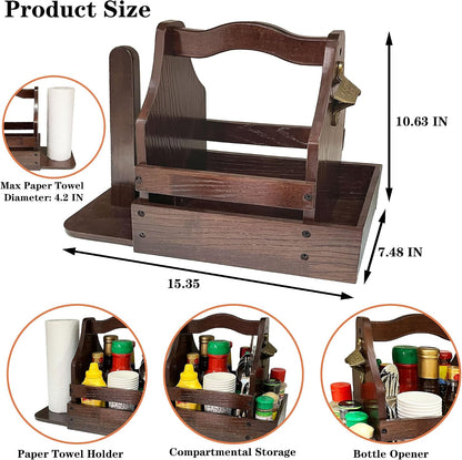 Grill Caddy for Outdoor Grill, BBQ Caddy with Paper Towel Holder and Beer Bottle Opener, Essential for Camping, Picnic Condiment and Kitchen Organizer, Gifts for Men and Women, Grilling Lovers