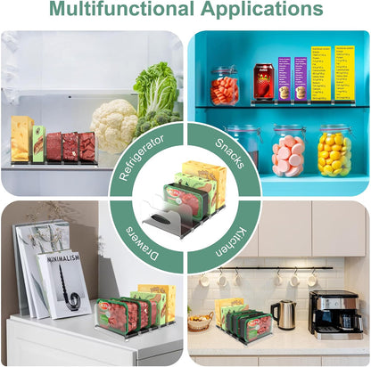 SURETIVIAN Freezer Organizer 12” Visible Fridge Organizer Rack with Removable Dividers and Handles, Freely Adjustable, Fits Refrigerator Frozen Meals, Lunch Meat Box, Cheeses (Mint Green)