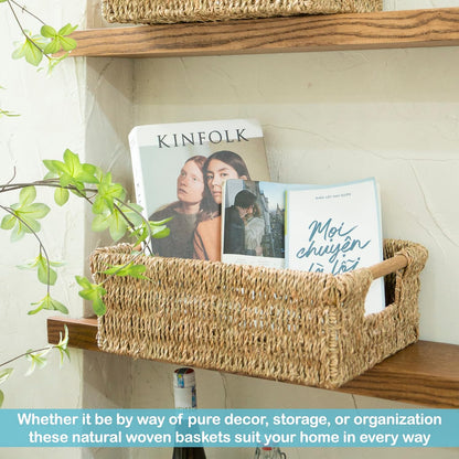 VATIMA Water Hyacinth Storage Baskets with Large Open-Front for Kitchen, Decorative for Living Room, 13.4” x 9.5” x 5.5”, 2 Pack