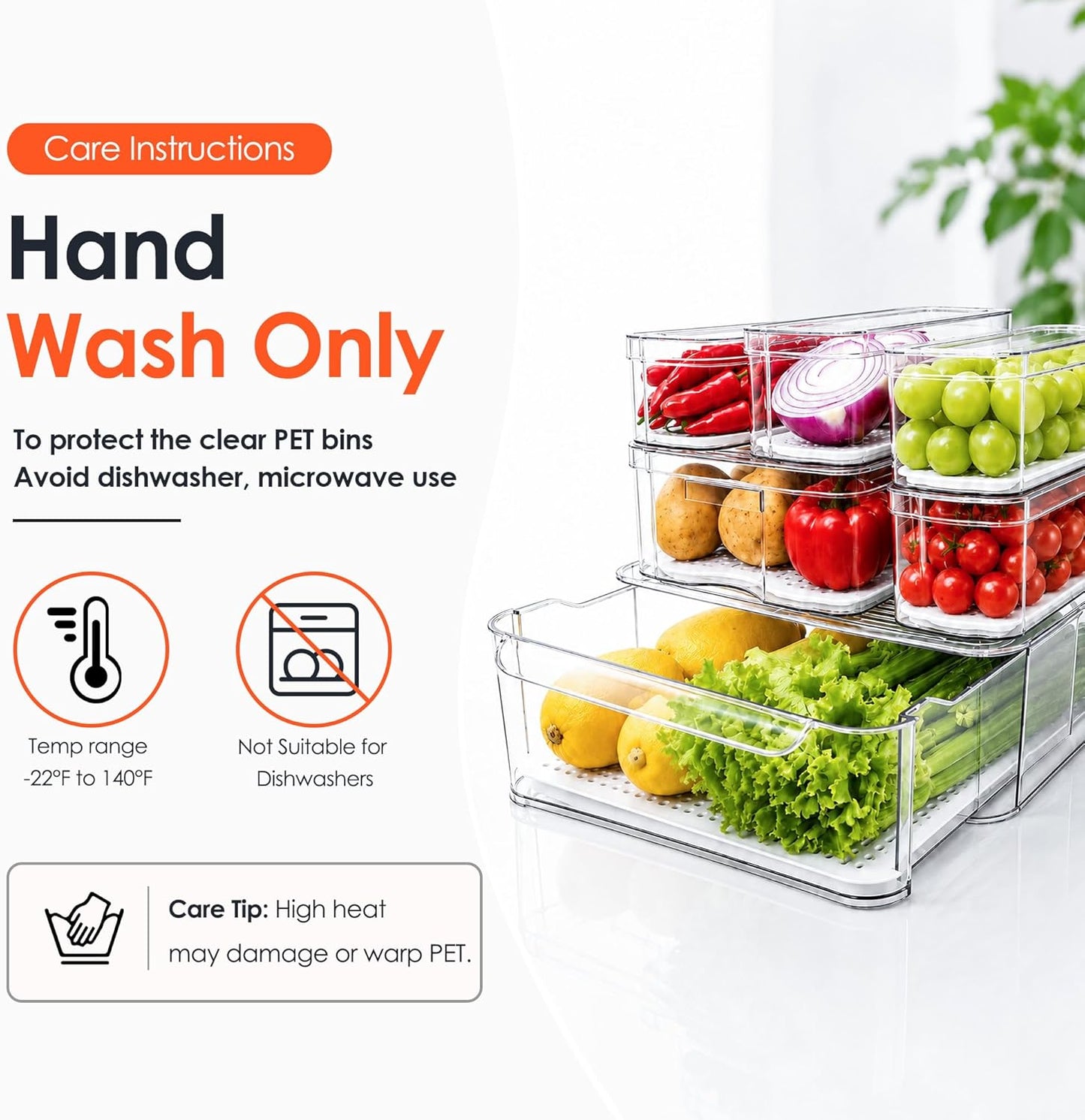 SMRCAD Refrigerator Organizers and Storage, 6 Pack with 1 Pull-Out Drawer and 5 Lidded Bins, Fruit Storage Containers for Fridge with Drain Trays, Helps Keep Produce Fresh