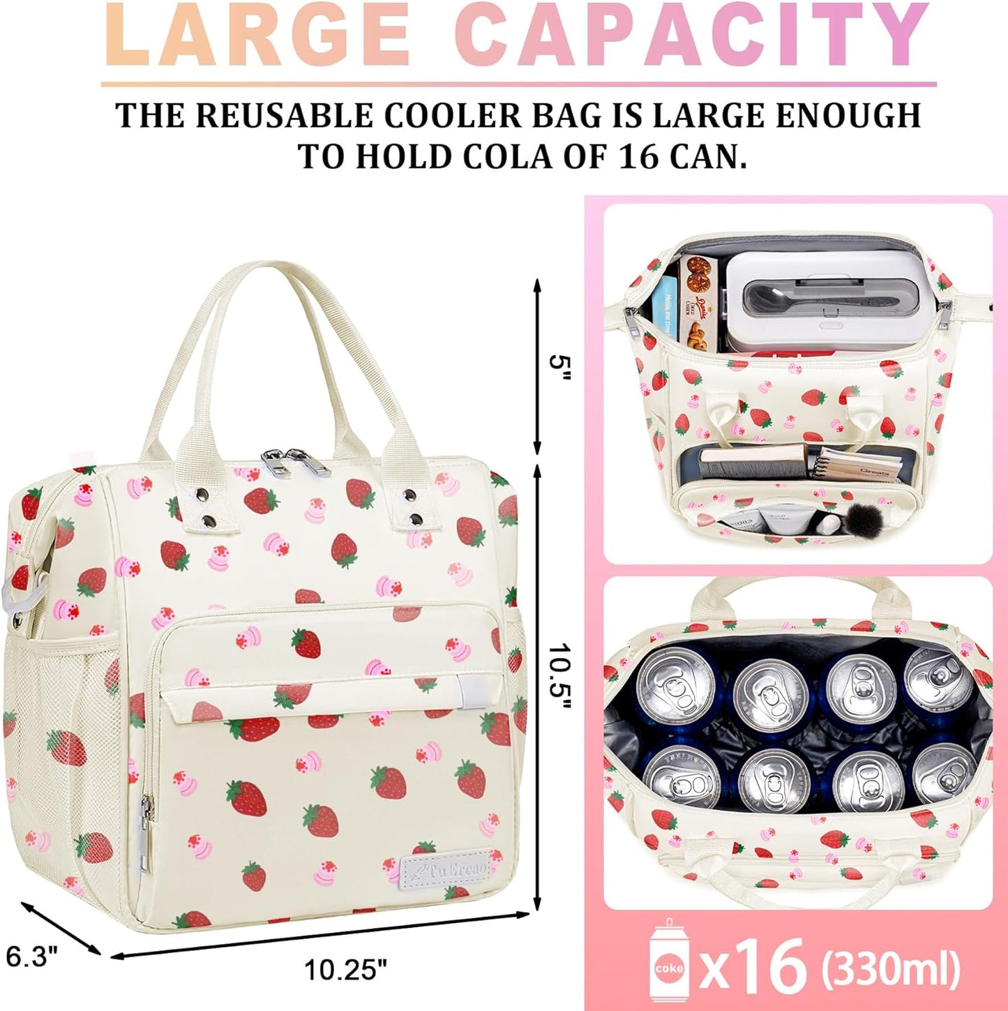 TuErCao Small Lunch Bag Lightweight Insulated Lunch Box for Women Work Portable Soft Cooler for Picnic Travel Road Trips, Loncheras para Mujer, Black
