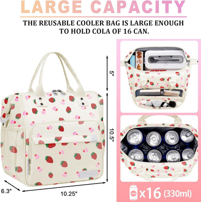 TuErCao Small Lunch Bag Lightweight Insulated Lunch Box for Women Work Portable Soft Cooler for Picnic Travel Road Trips, Loncheras para Mujer, Black