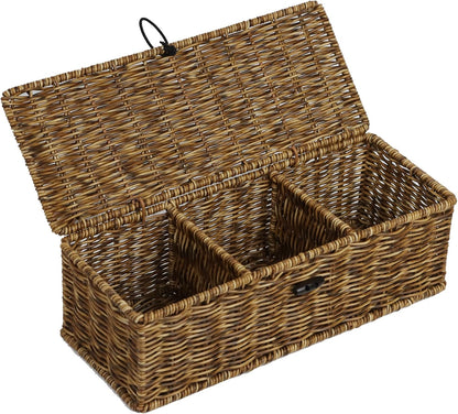 Water Hyacinth Storage Basket with Lid, Rectangular Tank Woven Wicker Baskets with Sections, Decorative Box for Snack Toys Bathroom (Water Hyacinth)