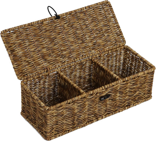 Water Hyacinth Storage Basket with Lid, Rectangular Tank Woven Wicker Baskets with Sections, Decorative Box for Snack Toys Bathroom (Water Hyacinth)