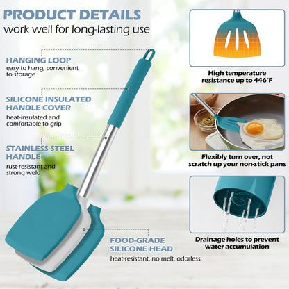 HaWare 29 PCS Silicone Cooking Utensils Set, Heat Resistant Kitchen Utensils Set with Stainless Steel Handle, Spatula Sets with Holder and Hooks, Kitchen Tools Gadgets for Nonstick Cookware -Khaki