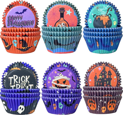 qiqee 300PCS Mini Gradient Cupcake Liners Cupcake Cups 6 Designs Blue Gradient Cupcake Papers Baking Cups Cupcake Wrappers (Small Size)