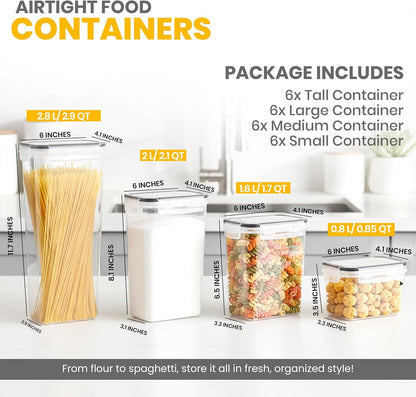 KICHLY Plastic Airtight Food Storage Containers Sets with Lids – 24 Pack BPA-Free Kitchen Pantry Organizers and Storage for Cereal, Flour, Sugar & Dry Food (Clear)