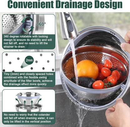 TeamFar Mixing Bowls with Colander Set, Stainless Steel Strainer and Nesting Salad Bowls, with Lids & 3 Graters, Non-Slip Bottom & Visible Lid, Rotatable & Dishwasher Safe, 4.6/3/1.5 QT, Khaki