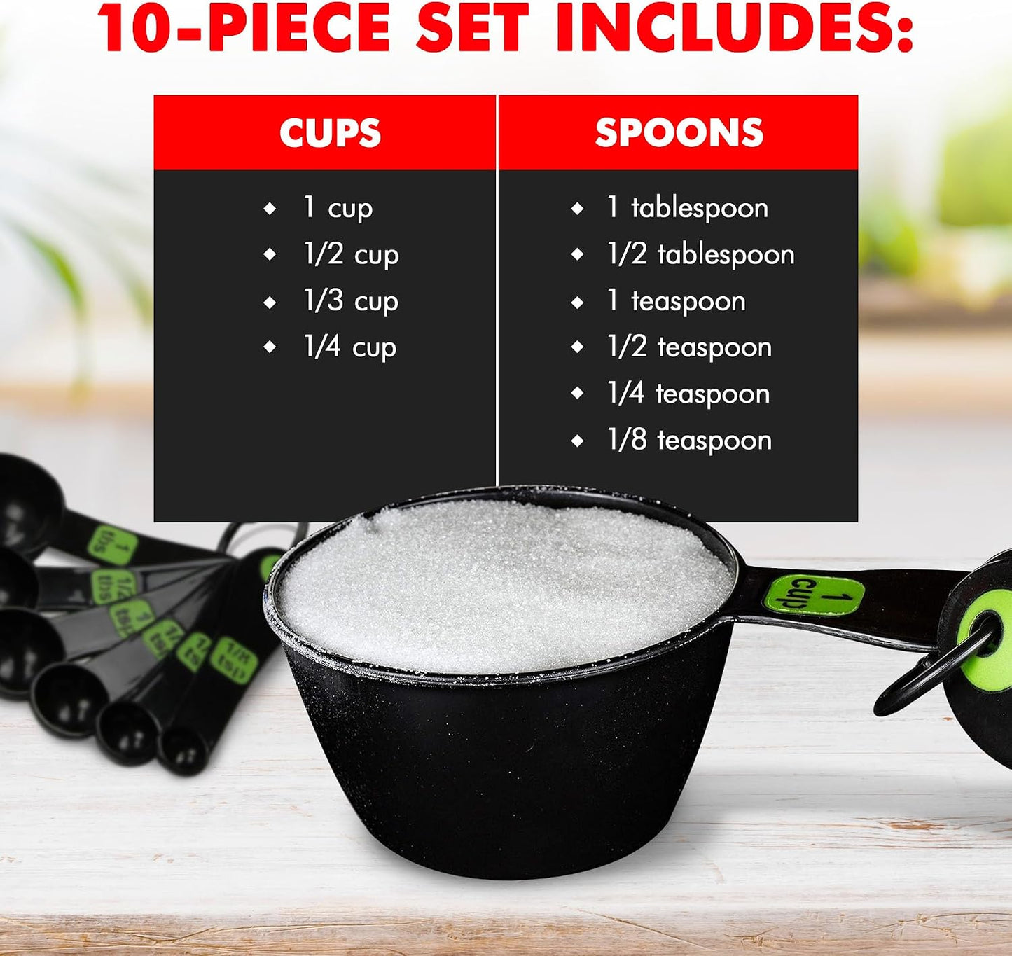 Chef Craft Easy to Read Plastic, Measuring Cup Set, 10 piece set, Blue