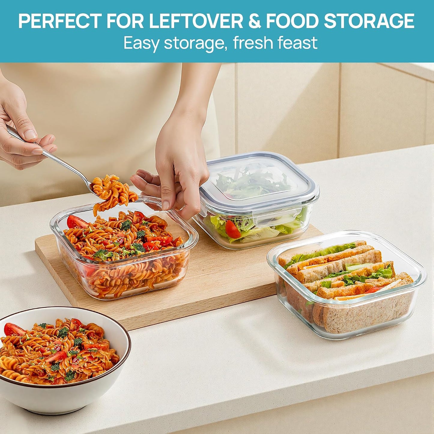 Vtopmart 10 Pack 35oz Glass Food Storage Containers with Lids, Meal Prep Containers, Airtight Reusable Lunch Container Set, Safe for Oven, Microwave, Freezer, and Dishwasher, Grey