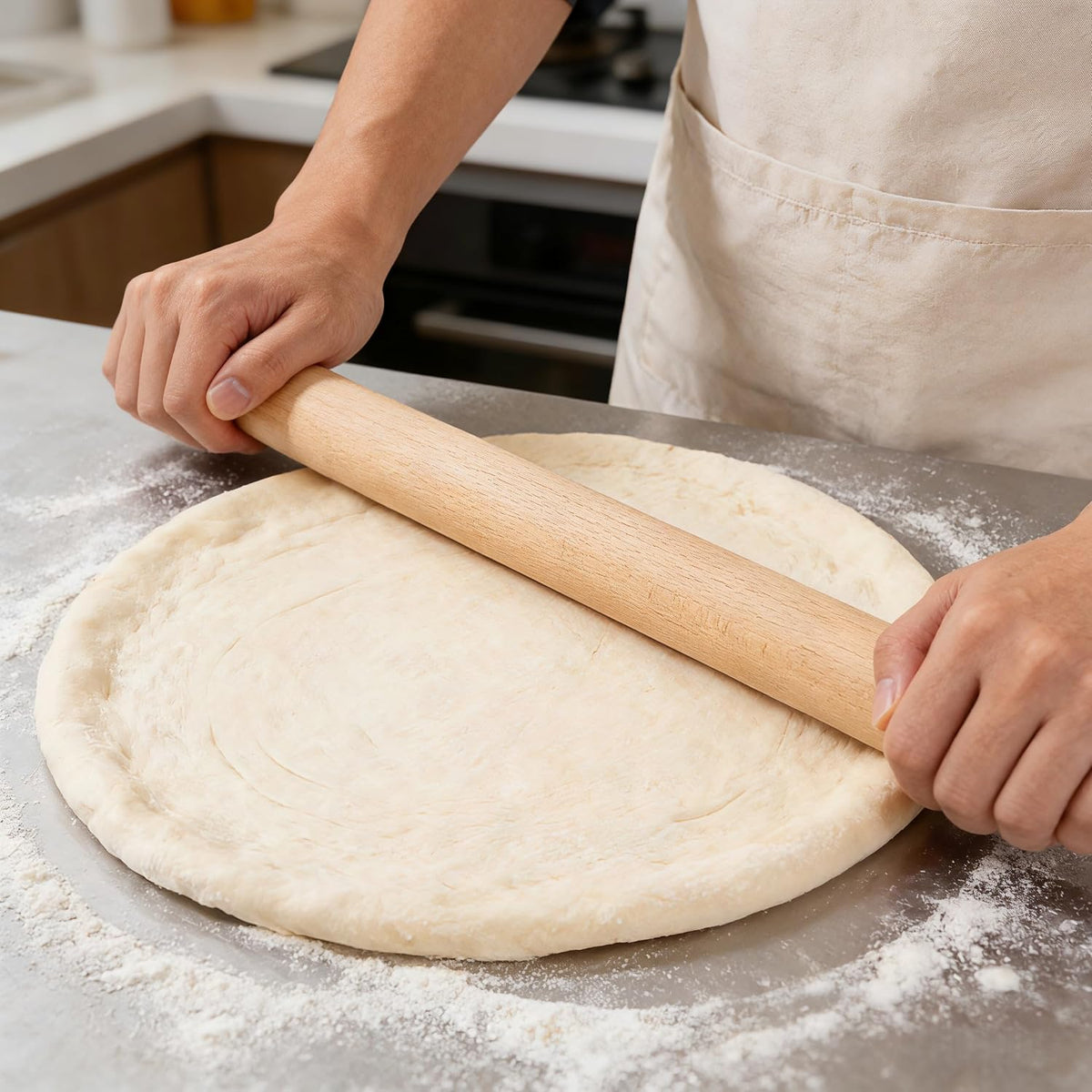 16.9 Inch Large Beech Wood Rolling Pin, French Dough Roller for Baking