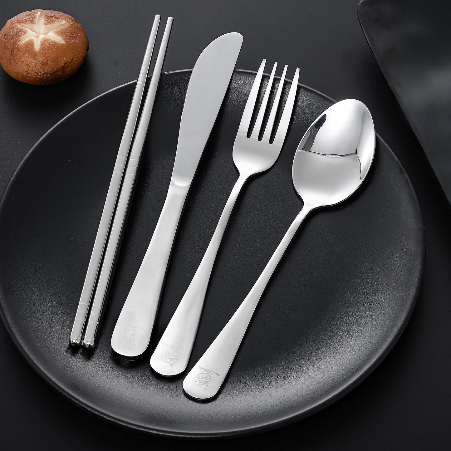Boulder Bee | Travel Utensils Set | Reusable Camping Cutlery Set | Stainless Steel Flatware Set | Portable Silverware Set with Case | Includes Knife/Fork/Spoon/Straw/Cleaning Cloth/Case (Purple)