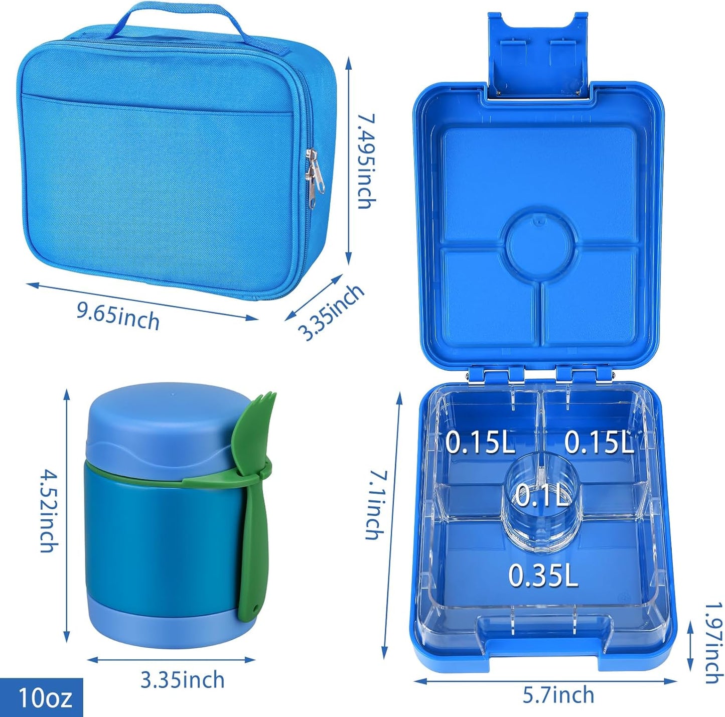 Bento Lunch Box Set for Kids with 10oz Soup Thermo, Leak-Proof Lunch Containers with 4 Compartment, Kids Thermo Hot Food Jar and Insulated Lunch Bag for Kid to School,BPA-Free(Dragon)