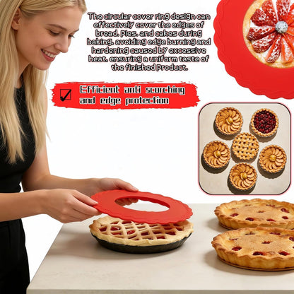 Silicone Mini Pie Crust Protectors Set of 2 - Non-Stick Pie Shields for 5-6 Inch Pies, Prevents Over-Browning | Oven-Safe Baking Accessories (Red)