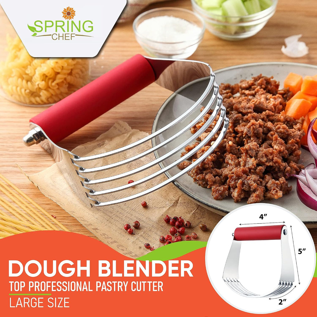 Spring Chef Large Dough Blender For Baking - Durable Pastry Blender - Black
