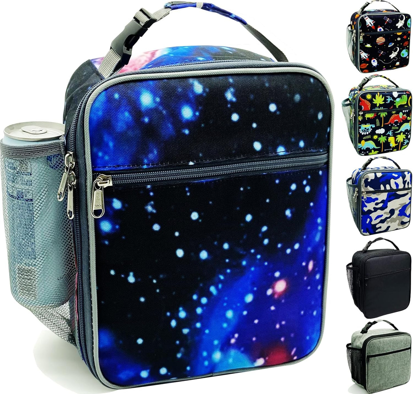 Kulle Astronaut Lunch Box for Boys, Insulated Kids Lunch Bag with Freezable Compartment, Thermal Reusable Lunchbox for School, Outdoor, Daycare - Space Theme Design