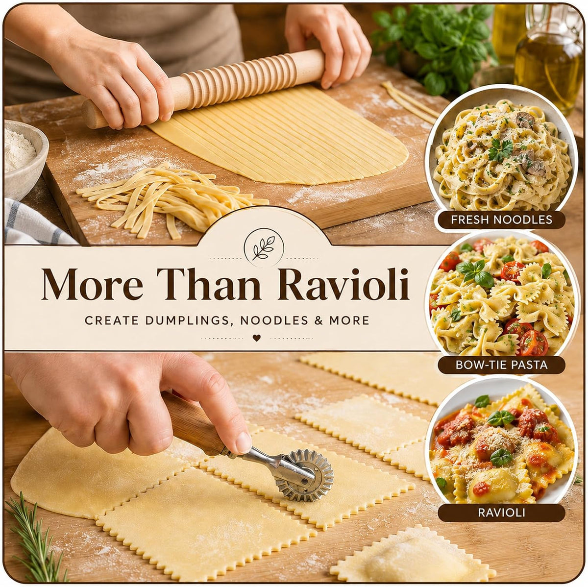 11 Pieces Ravioli Mold Set, Easy-to-Use Ravioli Maker Press with Ravioli Cutter Wheel, Pasta Cutter & Ravioli Making Kit, Wooden Pasta RollerPasta Making Tools for home，pasta lover
