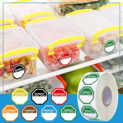 Sayglossy 7000 Pcs Day of Week Label Food Label Monday Through Sunday Management Inventory Sticker Removable Weekly Self Adhesive Date Dot Sticker for Restaurant Kitchen Container (Square)